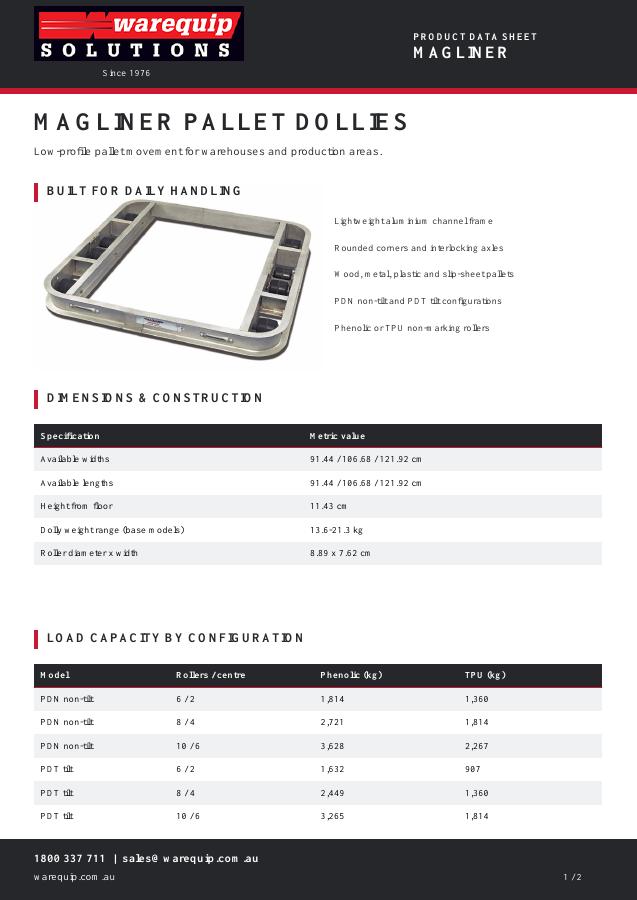 Magliner Pallet Dollies data sheet cover